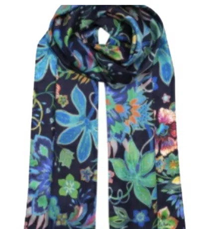 Echo Fantastical Floral Silk Scarf In Navy In Blue