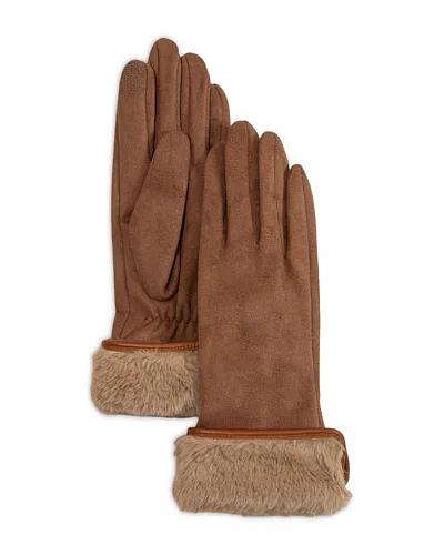 Echo Faux Fur Cuff Stretch Tech Gloves In Chestnut