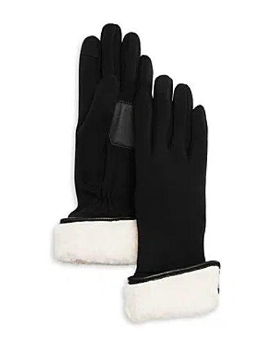 Echo Fold Down Faux Fur Cuff Tech Gloves In Black/white