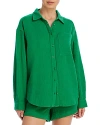 Echo Gauze Boyfriend Shirt Swim Cover-up In Amazon Green