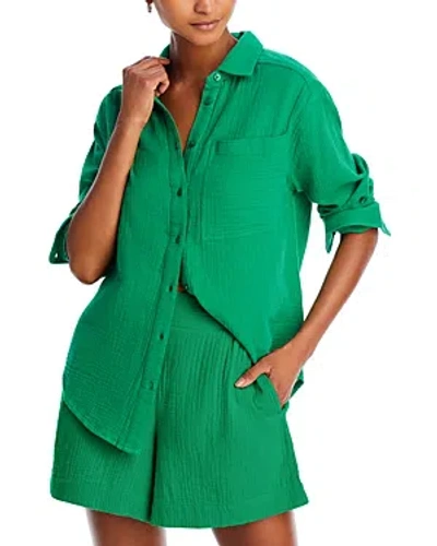 Echo Gauze Boyfriend Shirt Swim Cover-up In Green