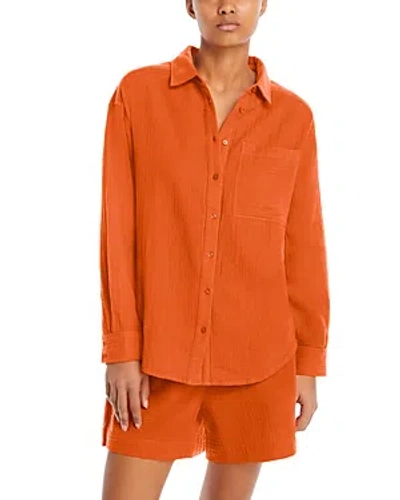 Echo Gauze Boyfriend Shirt Swim Cover-up In Tangerine