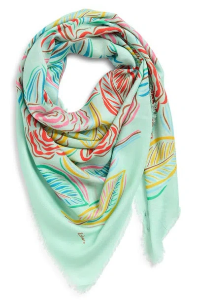 Echo Gestural Rose Print Square Scarf In Green