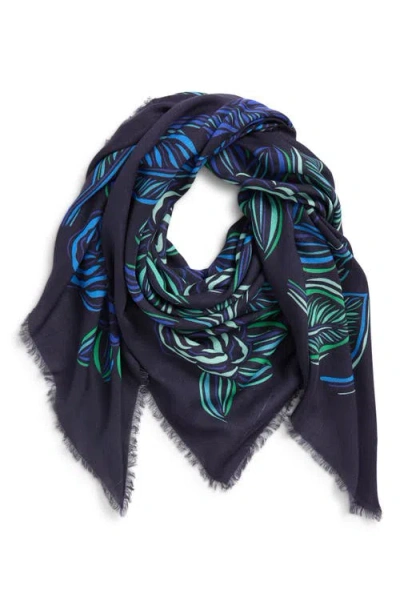 Echo Gestural Rose Print Square Scarf In Green
