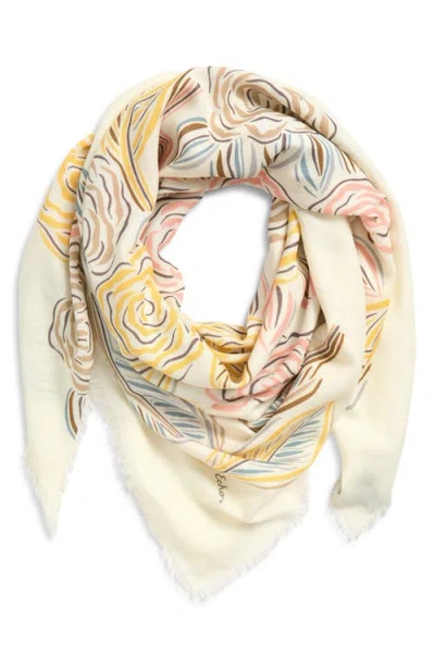 Echo Gestural Rose Print Square Scarf In Neutral