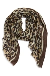 Echo Leopard Spot Wool Blend Fringe Scarf In Brown