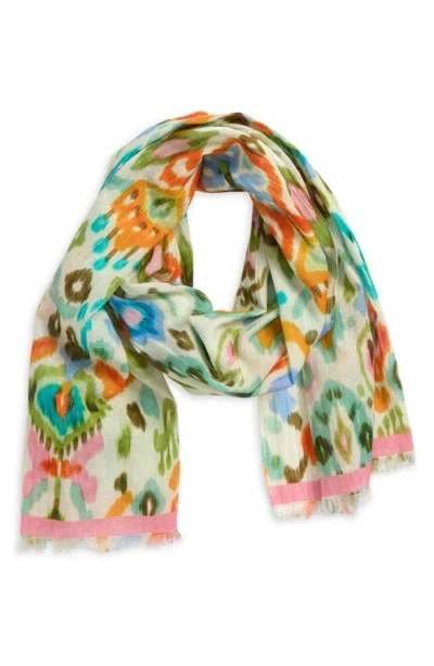 Echo Metallic Ikat Floral Scarf In Cream