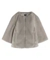 Echo New York Collarless Fur Jacket With Raglan Sleeves In Gray