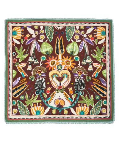 Echo New York Folk Floral Oversized Square Scarf In White
