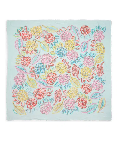 Echo New York Gestural Rose Square Scarf In Blue