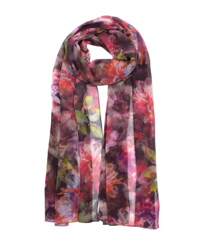 Echo New York Hazy Floral Silk Crinkle Wrap In Black