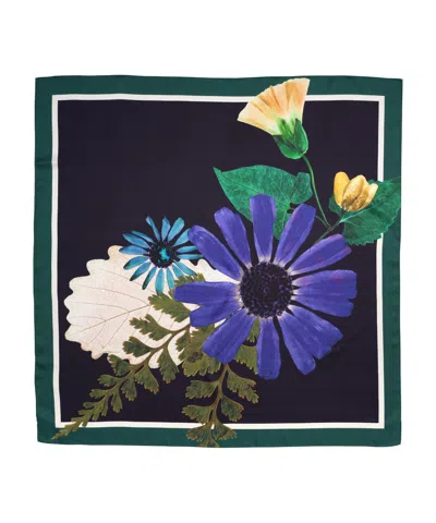 Echo New York Pressed Flower 35" Silk Square Scarf In Blue