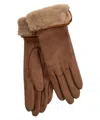 Echo New York Stretch Suede Fold-up Faux Fur Cuff Gloves In Brown