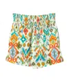 Echo New York Supersoft Gauze Ikat Smocked Shorts In White