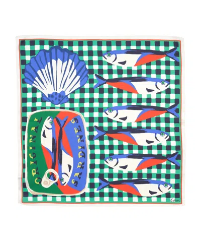Echo New York Tinned Fish Silk Bandana In Green