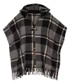 Echo New York Windowpane Hooded Ruana In Gray