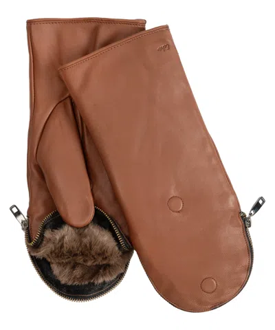 Echo New York Zip-top Mitten With Faux Fur Lining In Cinnamon Bark