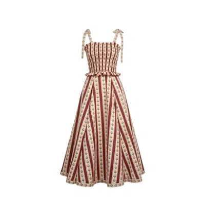 Echo Of Pink Women's Green / Pink / Red Taylor Tie-up Hand Block Print Cotton Dress