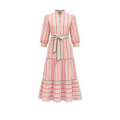 Echo Of Pink Women's Midi Dress  Pink Green Block Print Dress  Maple Dress