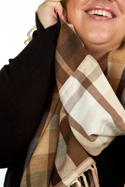 Echo Patched Plaid Wrap With Fringe In Semolina In Brown