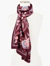 Echo Pleated Lively Floral Oblong Scarf - Rich Burgundy - 001 Talbots