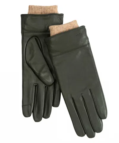 Echo Rib Cuff Leather Glove In Forest Green