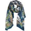 Echo Snow Leopard Silk Wrap Scarf In Blue