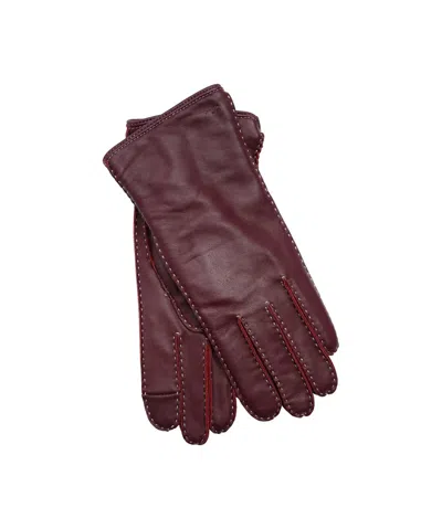 Echo Stitch Detail Leather Glove In Fig In Brown