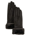 Echo Stretch Suede Fold-up Faux Fur Cuff Gloves In Black