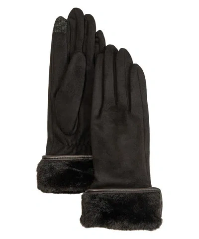 ECHO ECHO STRETCH SUEDE FOLD-UP FAUX FUR CUFF GLOVES
