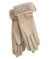 Echo Stretch Suede Fold-up Faux Fur Cuff Gloves In Neutral
