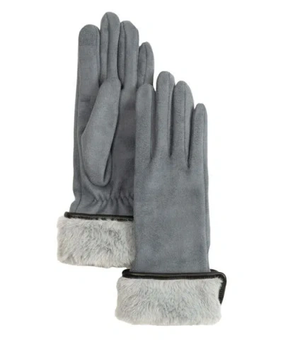 Echo Stretch Suede Fold-up Faux Fur Cuff Gloves In Denim Blue