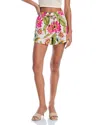 Echo Tie Waist Tropical Floral Shorts In Cream In Cream