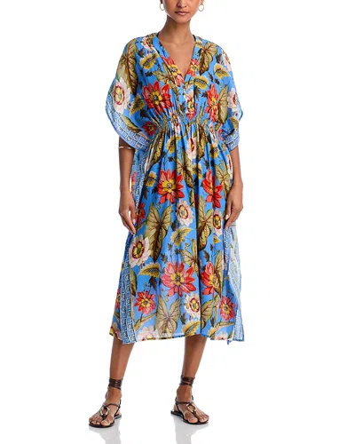 Echo Tile Floral Maxi Caftan Swim Cover-up In Vista Blue