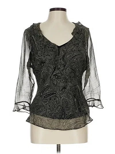 Pre-owned Eci 3/4 Sleeve Silk Top Black Sweetheart Neckline Tops