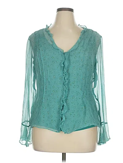 Pre-owned Eci Long Sleeve Silk Top Teal Sweetheart Neckline Tops In Blue