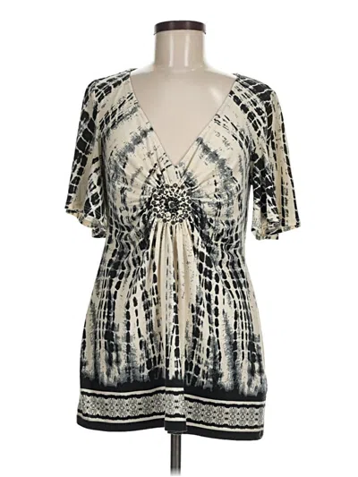 Pre-owned Eci Short Sleeve Top Ivory Plunge Neckline Tops