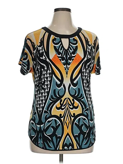 Pre-owned Eci Short Sleeve Top Teal Keyhole Neckline Tops