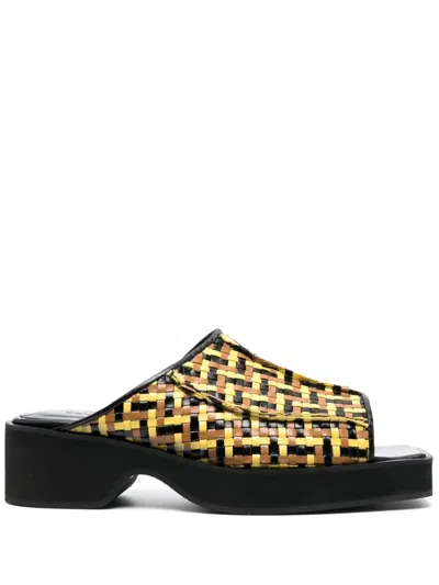 Eckhaus Latta 55mm Interwoven Leather Sandals In Black