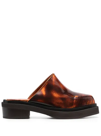 Eckhaus Latta Square-toe Leather Mules In Brown