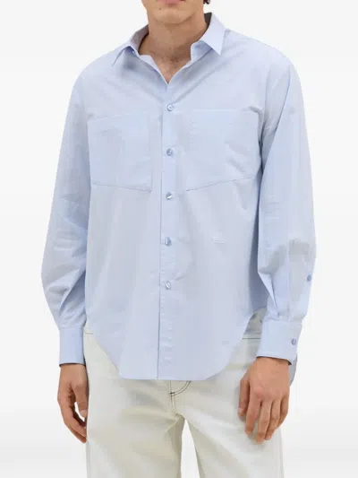 Eckhaus Latta Asymmetric-hem Patch-pocket Shirt In Blue