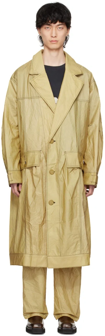 Eckhaus Latta Beige Coated Trench Coat In Goldfinch
