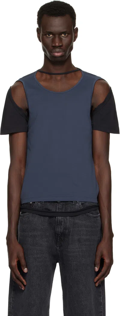 Eckhaus Latta Black & Navy Hugging T-shirt In Blackberry