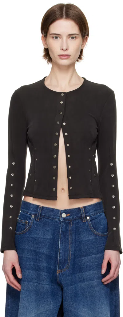 Eckhaus Latta Black Nailed Cardigan In Ash