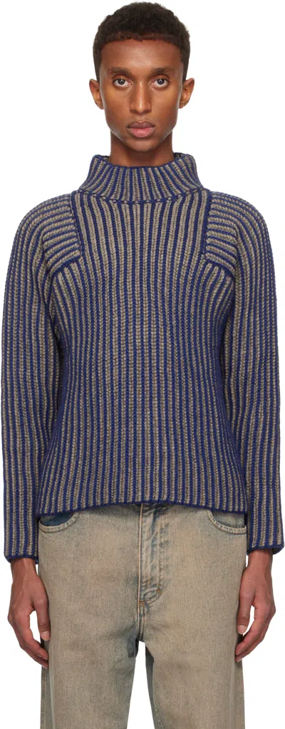 Eckhaus Latta Blue & Taupe Chalet Sweater In Dusk