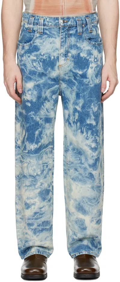 Eckhaus Latta Blue Baggy Jeans In Cloud