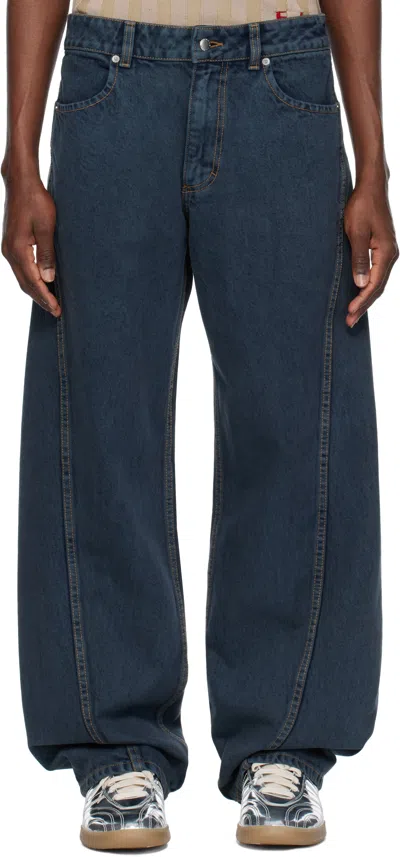 Eckhaus Latta Blue Bend Jeans In Pewter