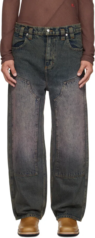 Eckhaus Latta Blue Double Knee Baggy Jeans In Gray