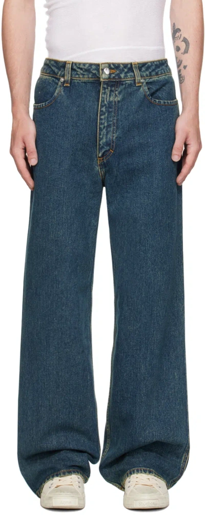 Eckhaus Latta Blue Wide Leg Jeans In New Blue