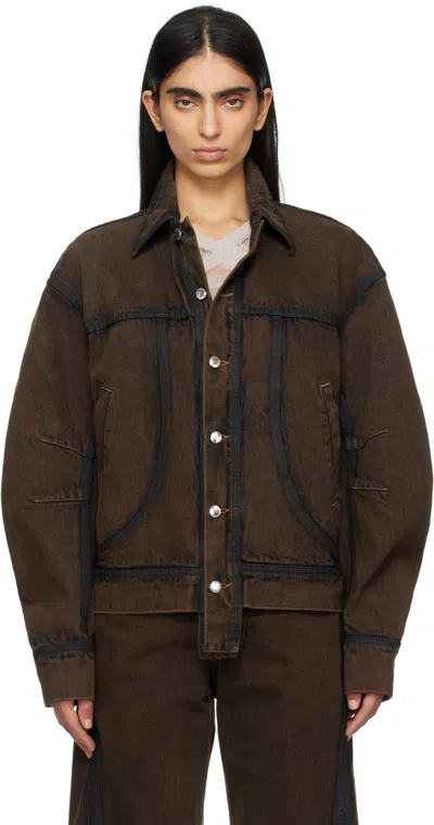 Eckhaus Latta Brown El Redux Denim Jacket In Outline